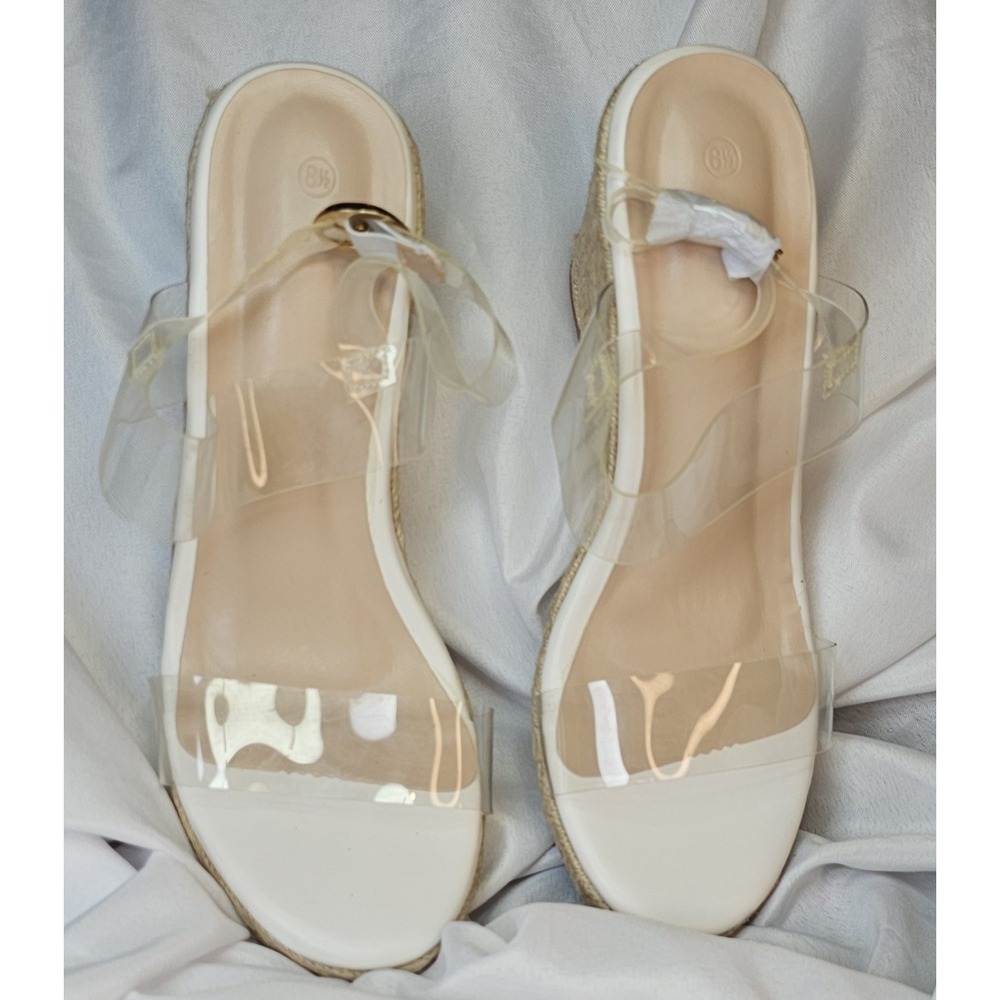White Transparent Open Toe / Buckle - Beige Wedge… - image 1